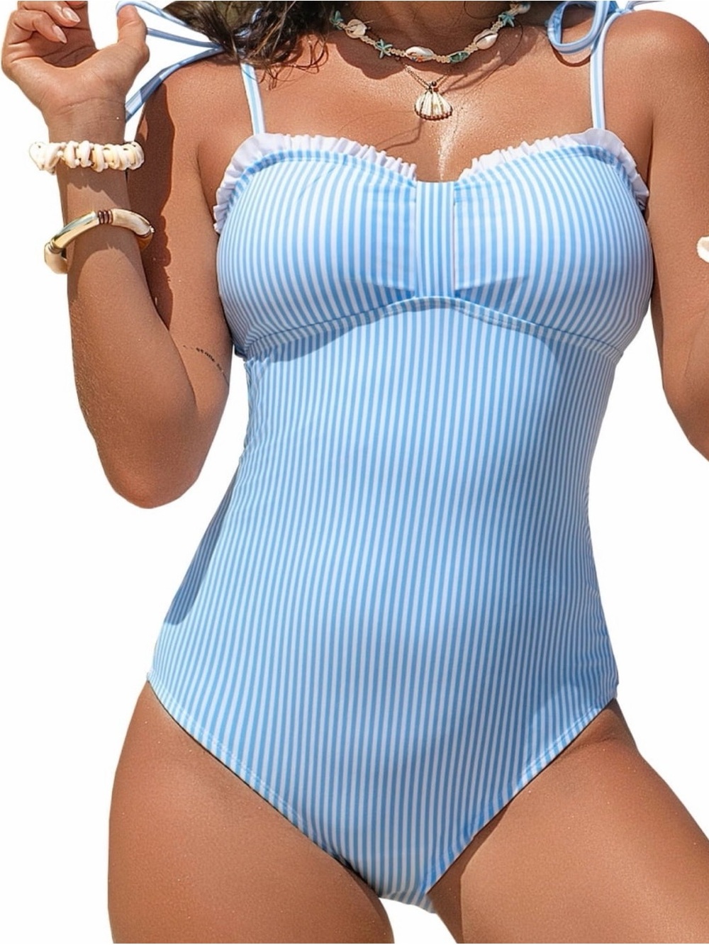 Blue Striped One-Piece Swimsuit
